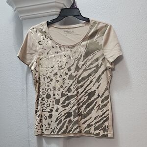 Zenergy By Chico's Beige Animal Print Women's Top